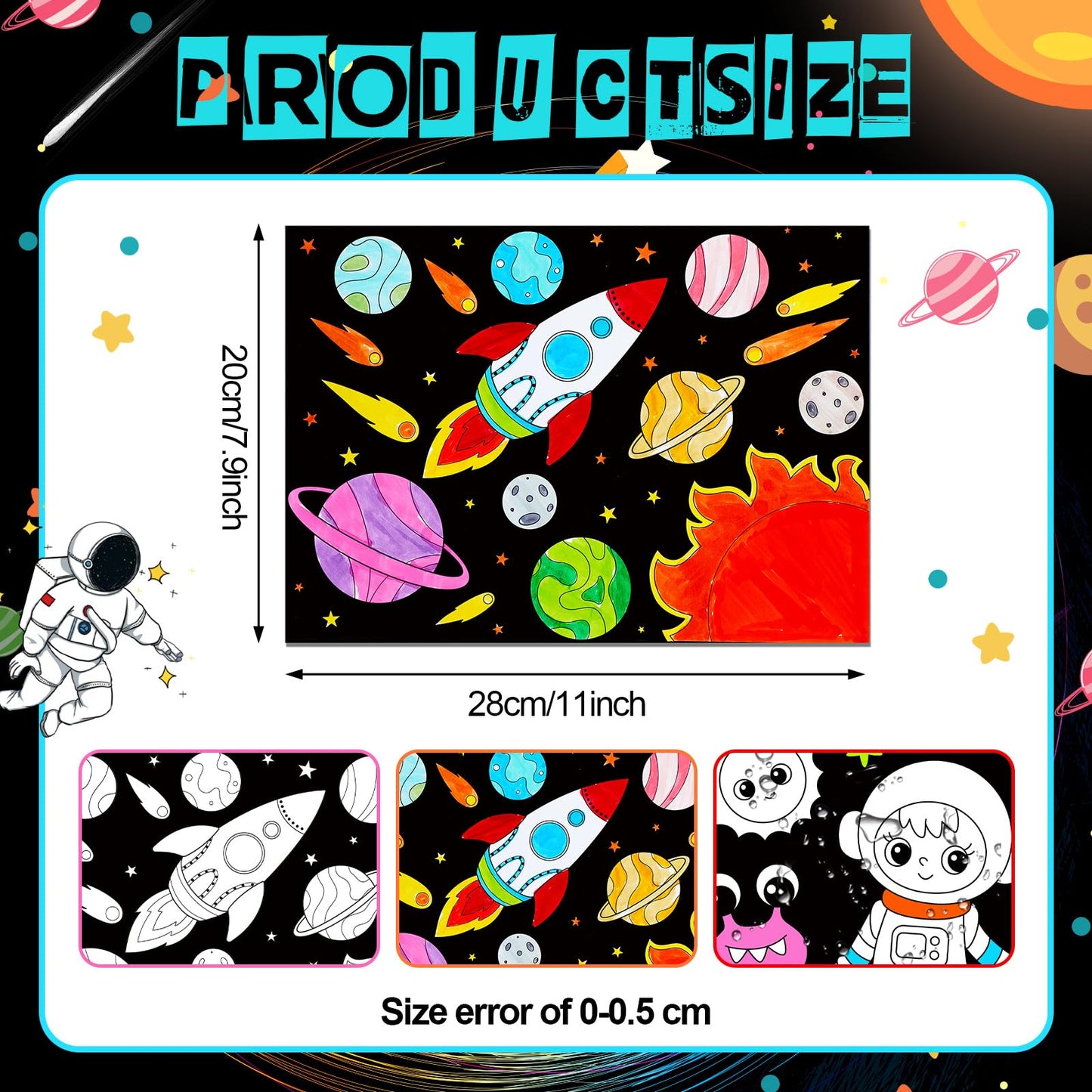 Zhanmai 30 Pcs Color Your Own Funny Outer Space DIY Posters Star Planet Astronaut Spacecraft Instrument Crafts Bulk Space Wall A