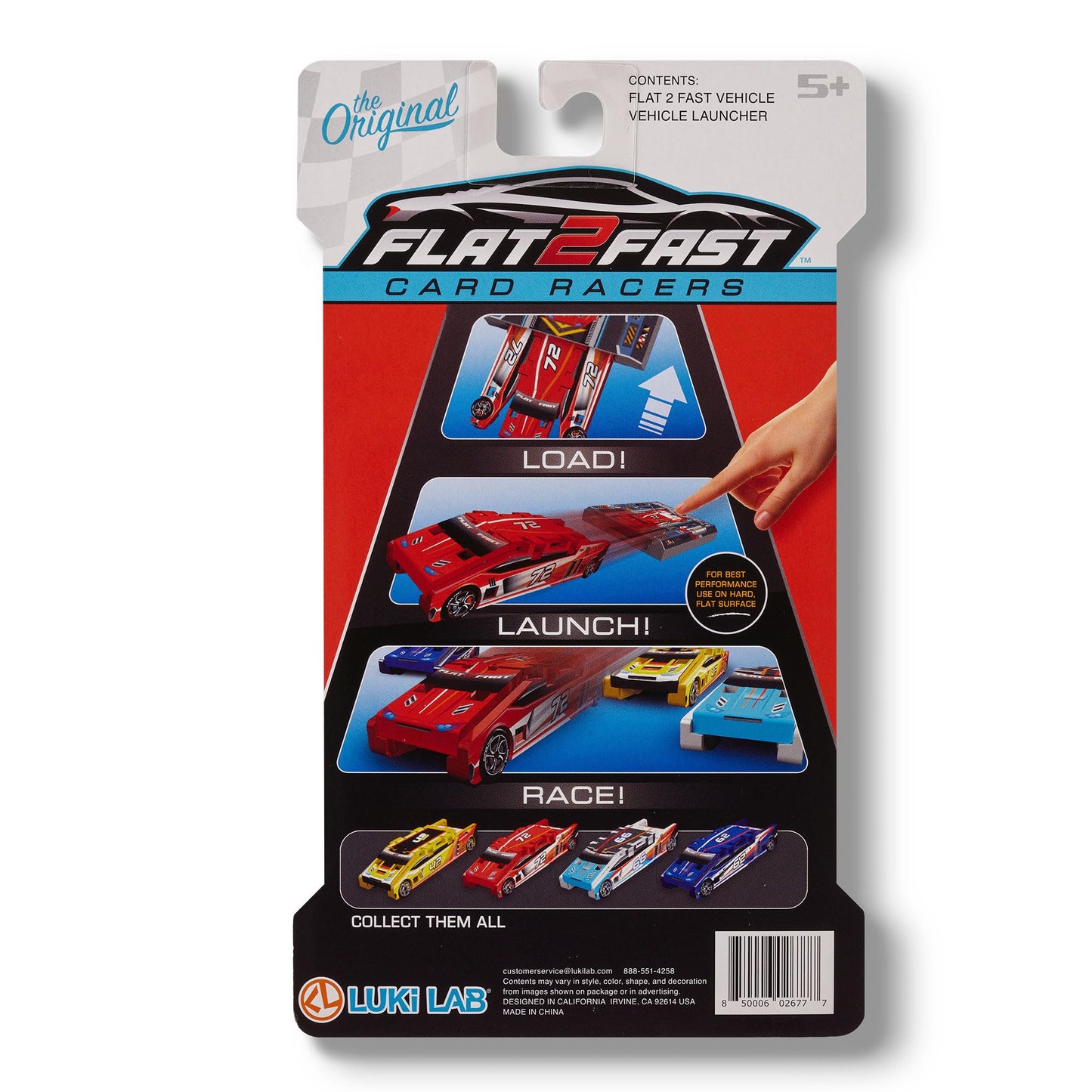 FLAT 2 FAST Blue 62 Card Racer - Pocket-Sized Racecar Toy for Ages 5+ | Load, Launch, Race | Medium Size