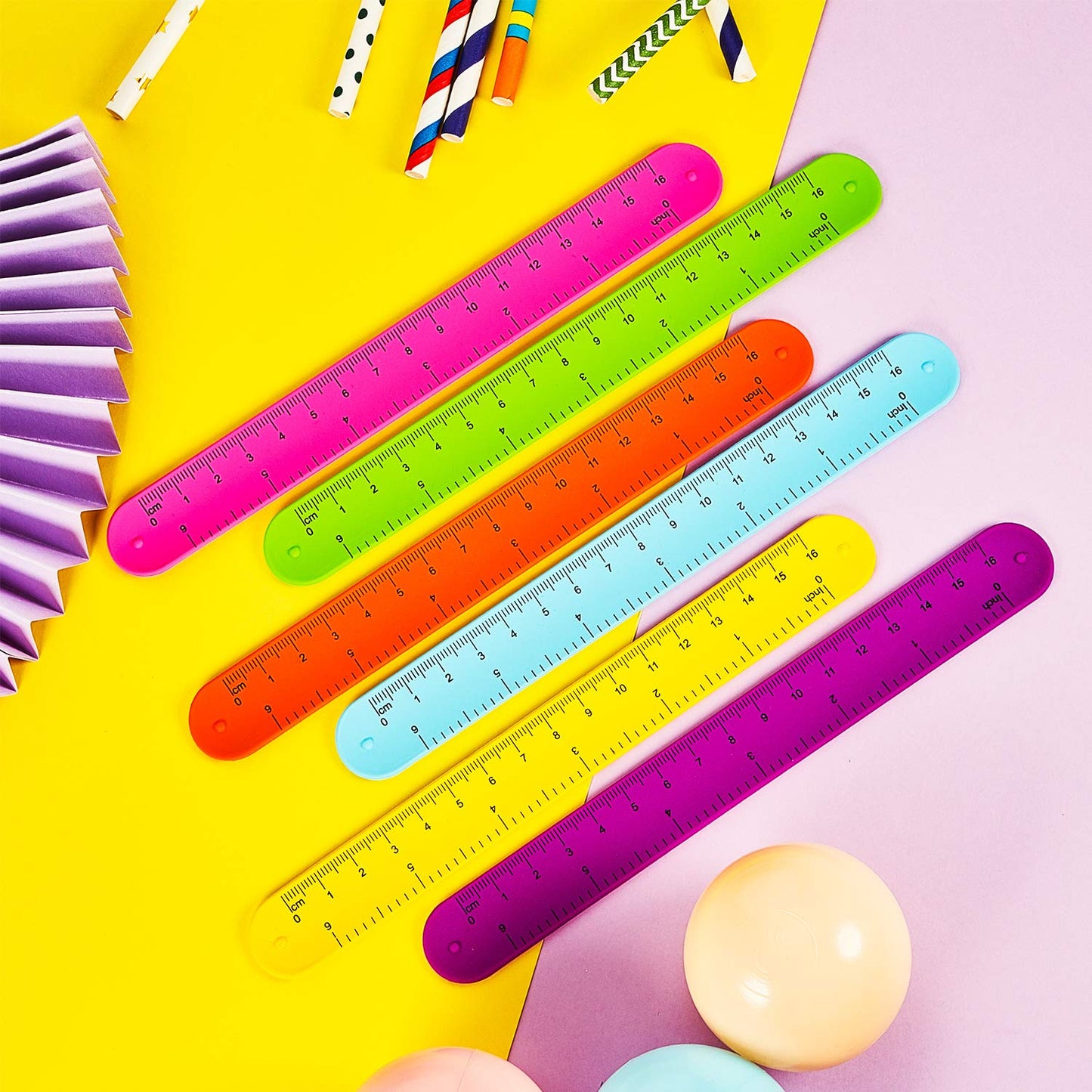 24 Pieces Ruler Slap Bracelets for Kids Wrist Slap Ruler Bracelet Colorful Wristband for Kids Classroom School Prize Party Favor