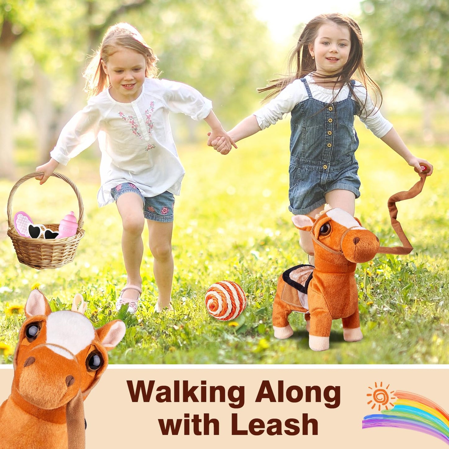 Marsjoy Interactive Plush Walking Pony Toy - Musical, Dancing, Brown, 11.81" for Kids Ages 3+