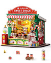 ROBOTIME DIY Miniature House Kit for mature-themed and Teens  Tiny House Building Kit for Family and Friends  Mini Wooden Dollhouse Kit for Halloween/Christmas/Birthday Gifts (Christmas Candy Stand)