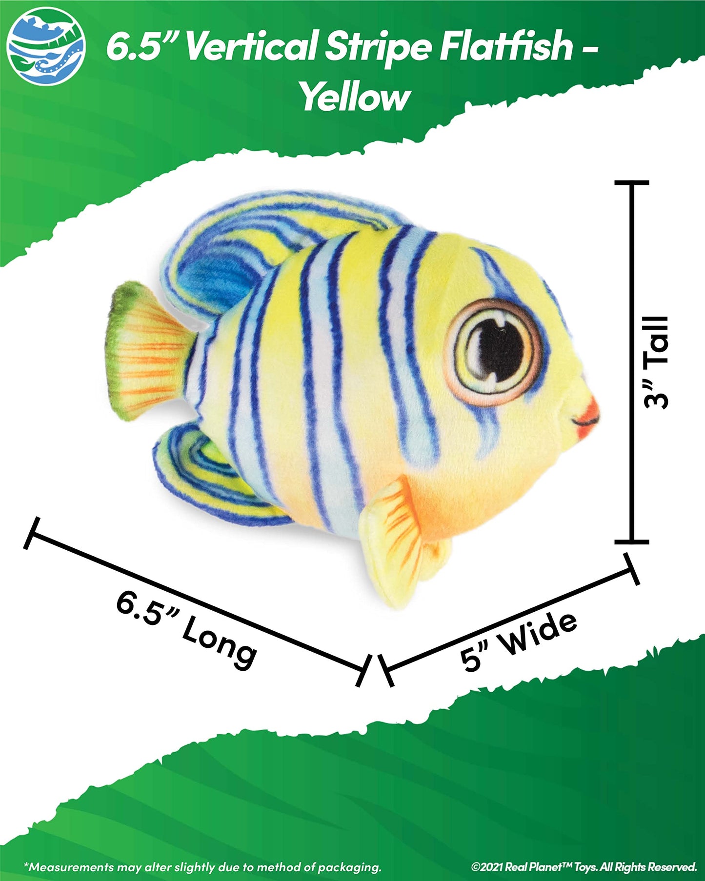 Real Planet Sea Life Plush - Soft Stuffed Animal Gift For Kids All Ages, Sea Ocean Fishing Plushie, Fun Christmas Birthday Gifts (Stripe Flatfish, 6.5') (Yellow)