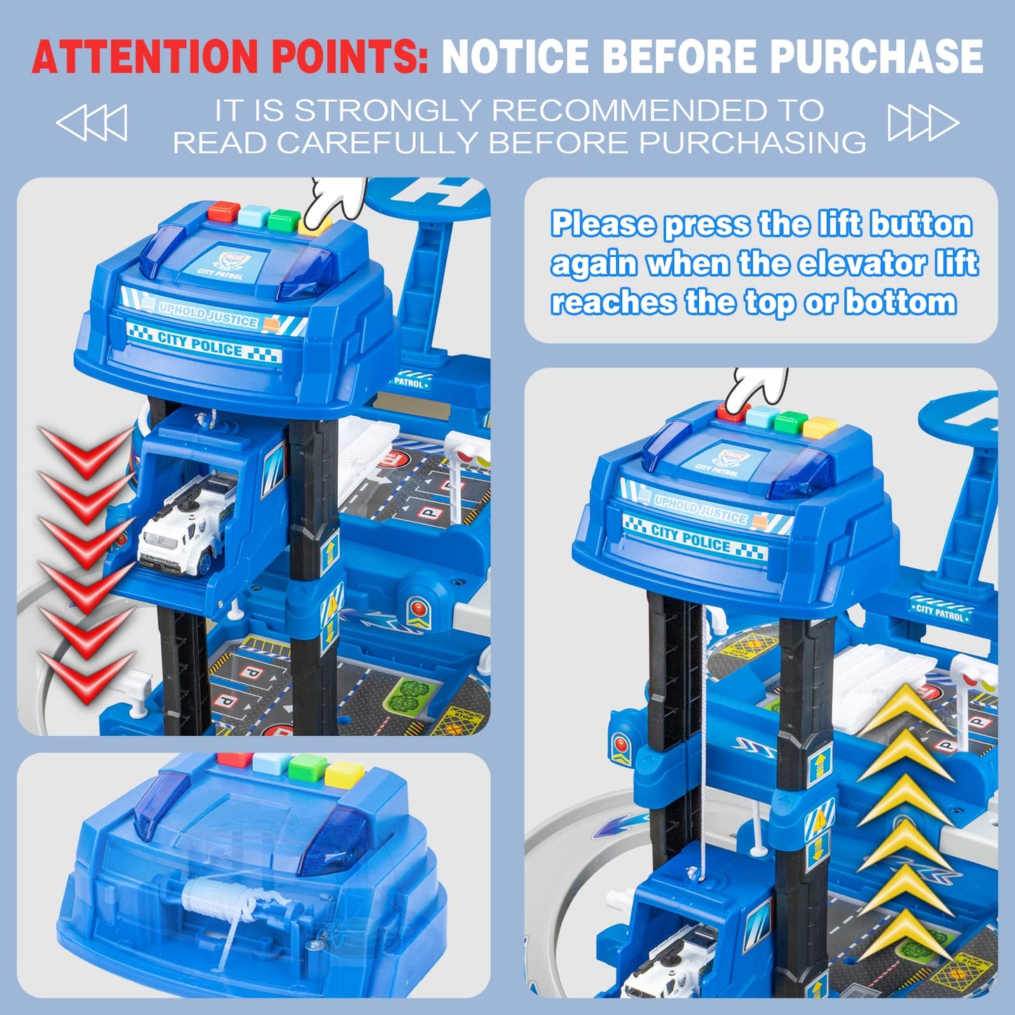 Unih Kids Garage Toy Set, Toy Vehicle Garage For Toddlers, Race Car Ramp Track Toy, Parking Garage Playset Toy With Play Mat(Blue)