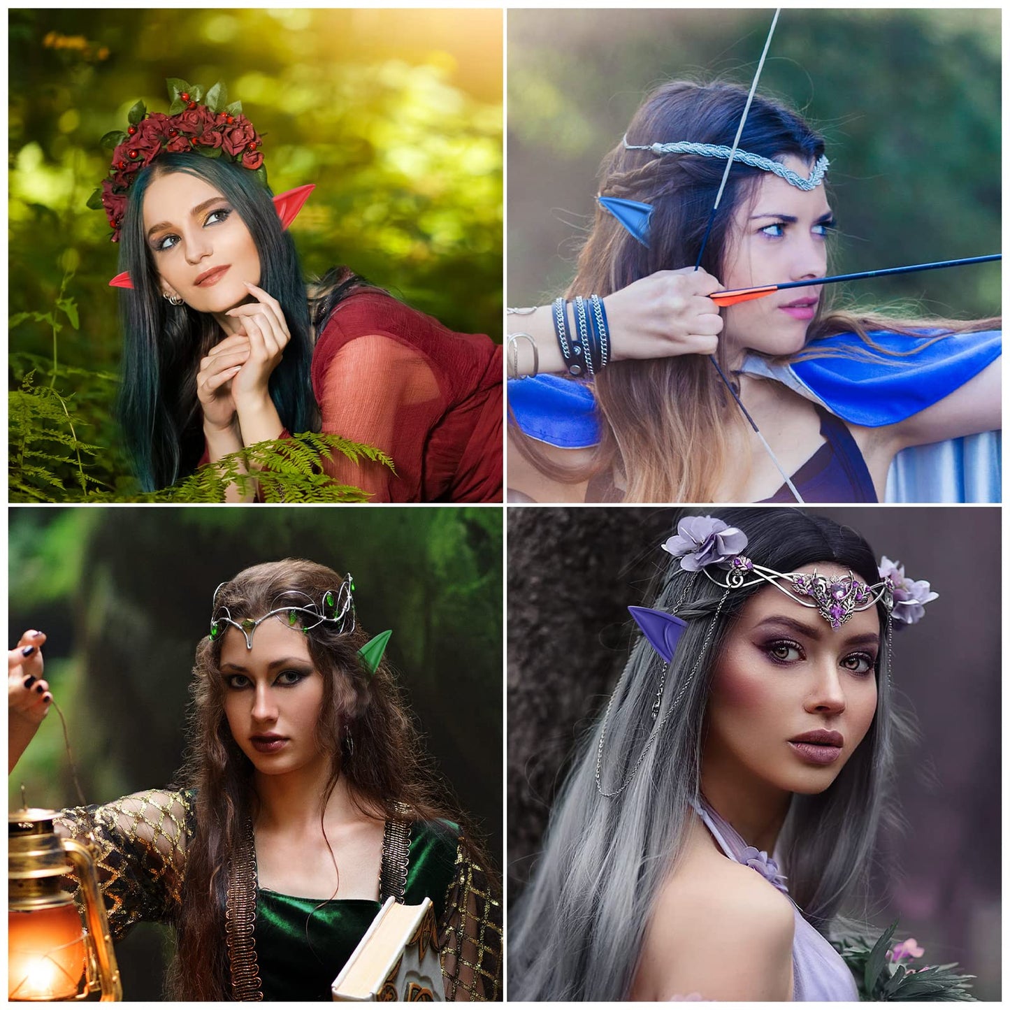 FRESHME Cosplay Accessories Soft Fairy Ears - 2 Pairs Blue Elf Ears Costume Makeup Renaissance Cosplay Dress Up Halloween Access