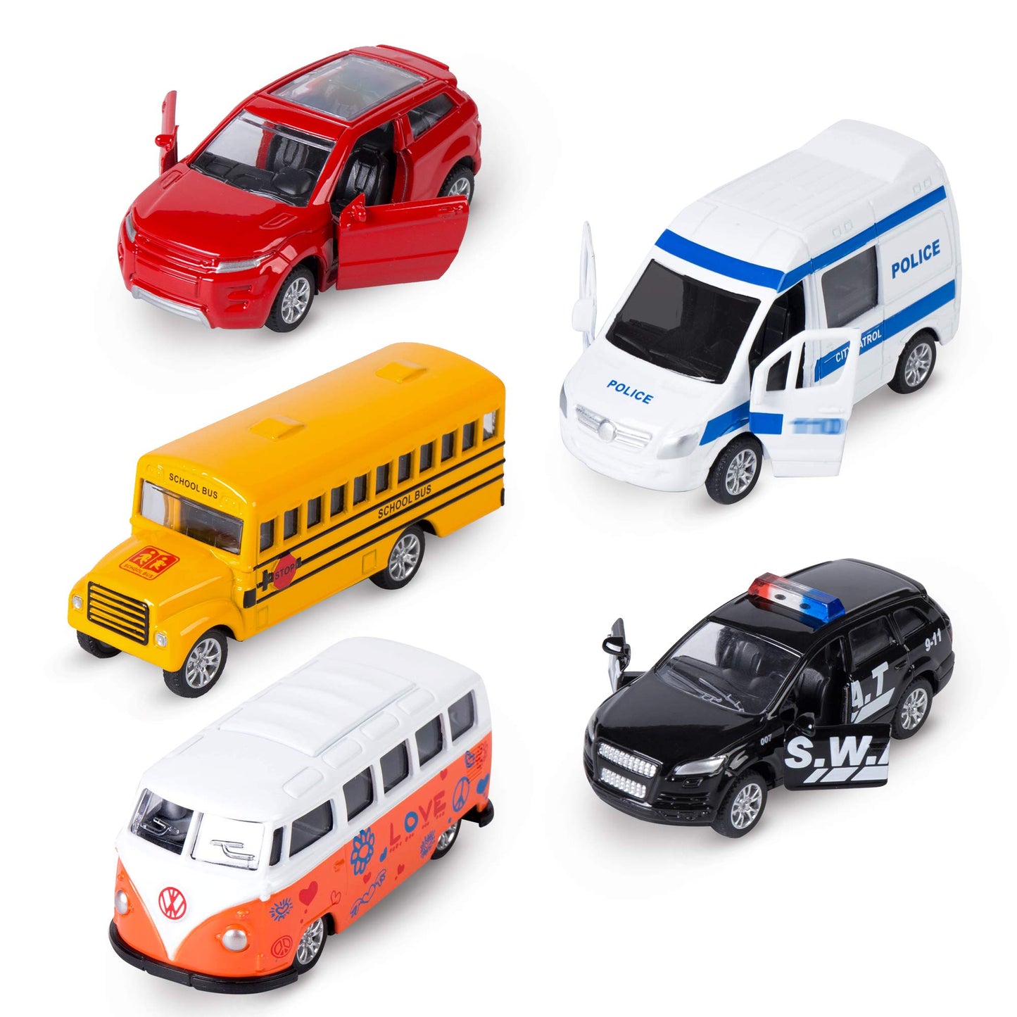 KIDAMI Die-cast Metal Toy Cars Set of 5, Ambulance with Openable Doors, Model ST20200215, Gift Pack for Kids