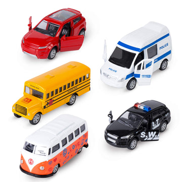 KIDAMI Die-cast Metal Toy Cars Set of 5, Ambulance with Openable Doors, Model ST20200215, Gift Pack for Kids