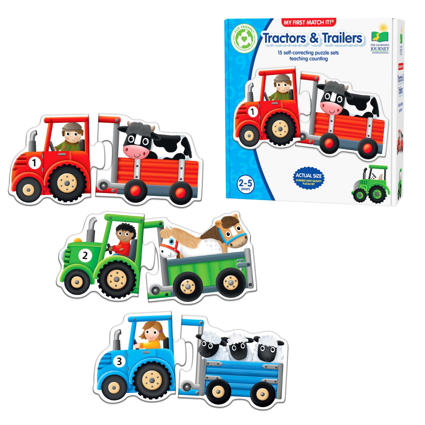 The Learning Journey: Match It! - Tractors & Trailers - 15 Self Correcting Puzzle Sets Teaching Counting - Preschool Learning To