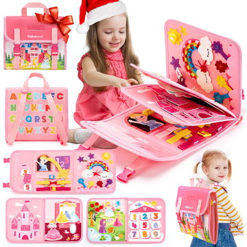 Hahaland Montessori Toys For Ages 2-4, Busy Board 1-4 Year Old Girl Birthday Gift 17 In 1 Preschool Learning Activities With 12 Life Skill, Number,Shape,Dressup,Animal,Figures,Baby Girl Easter Gifts