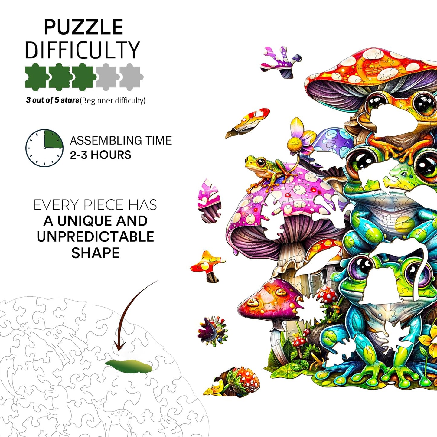 Jigfoxy Wooden Puzzle For Adults, Frog Family Wooden Jigsaw Puzzles For Adults, Unique Animal Shape Wood Cut Puzzles, Christmas