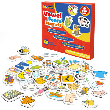 Kasfalci Vowel Word Games,Phonics Games,50 Magnetic Foam Objects Fridge Magnets For Kids,Speech Therapy Toys For Toddler,Learn T