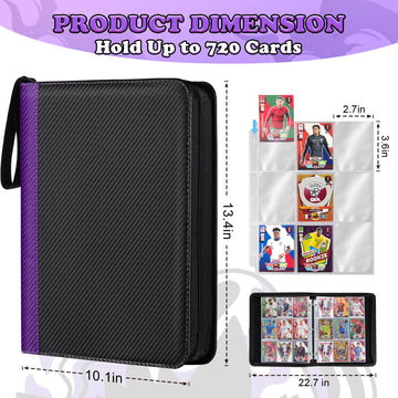 LIMSTDIC Card Binder for Pokemon Card  9 Pocket 40 Double-Sided Pages for 720 Card Pocket enhanced Zip PU Card Binder for Pokemon  Collectible For TCG MTG Baseball Football Trading Card Game(Purple)