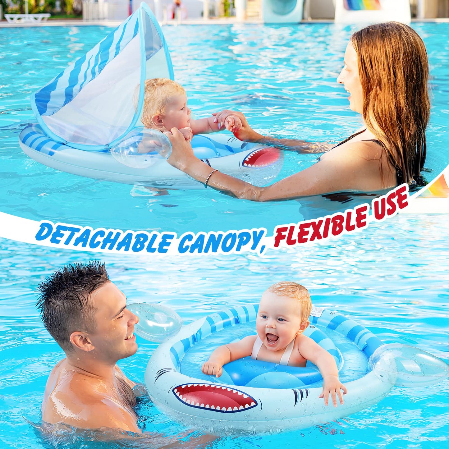 Zooawa Baby Swimming Floats For Pool With Safety Seat,Infant Baby Pool Float No Flip Thicken Swim Training For Baby Of 3-12 Mont