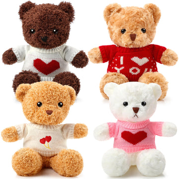 Glimin 4 Pcs Bear Stuffed Animals With 4 Doll Clothes 12 Inch Cute Plush Bear With Removable Clothes Sweater Hoodie Doll Accesso