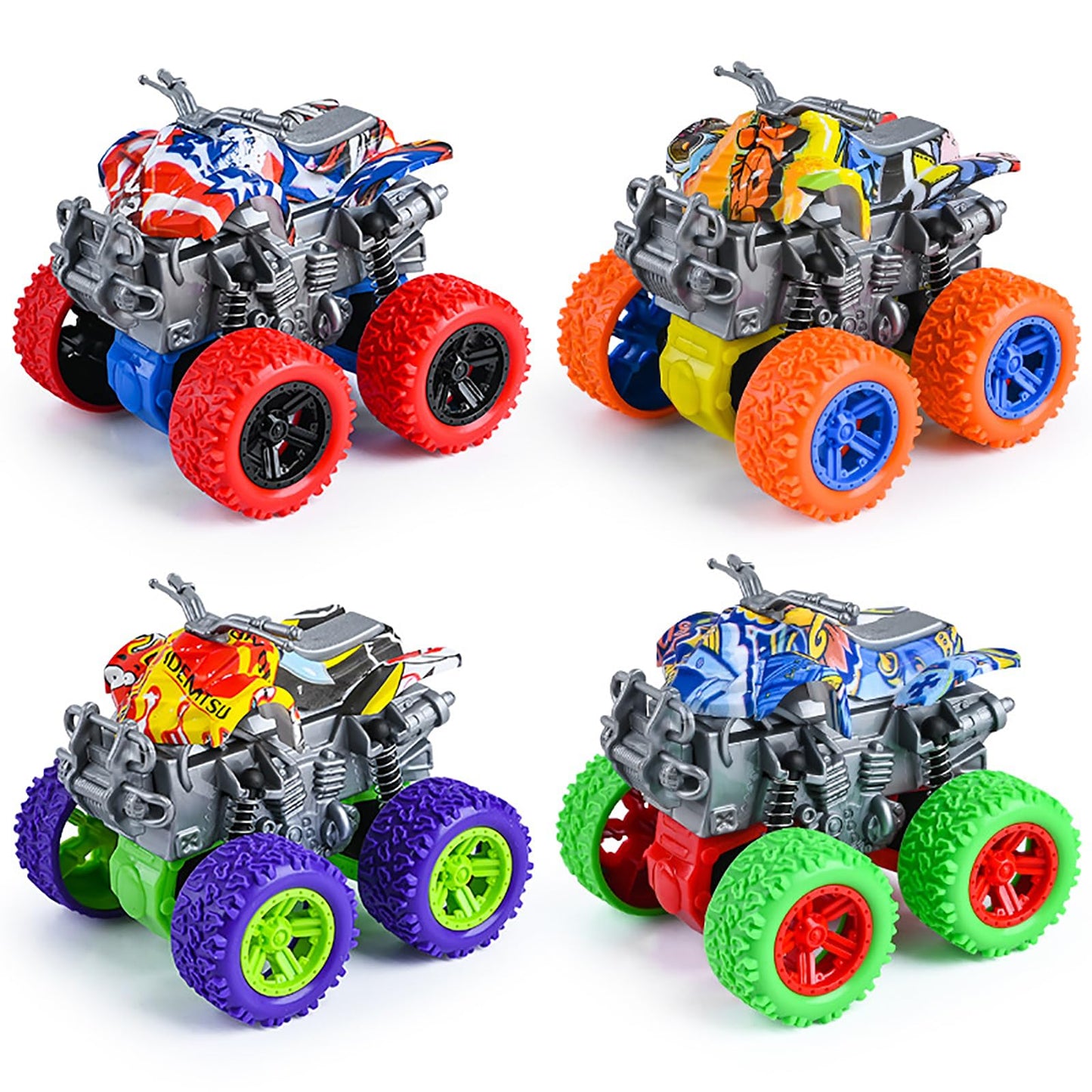 LEFEI Monster Truck Toys - 4 Pack Friction Powered Toy Motorcycle Cars Push and Go Car Truck Playset for Boys Girls Toddler Aged