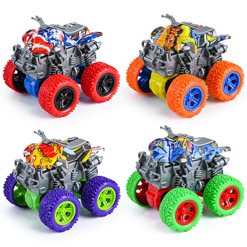 LEFEI Monster Truck Toys - 4 Pack Friction Powered Toy Motorcycle Cars Push and Go Car Truck Playset for Boys Girls Toddler Aged