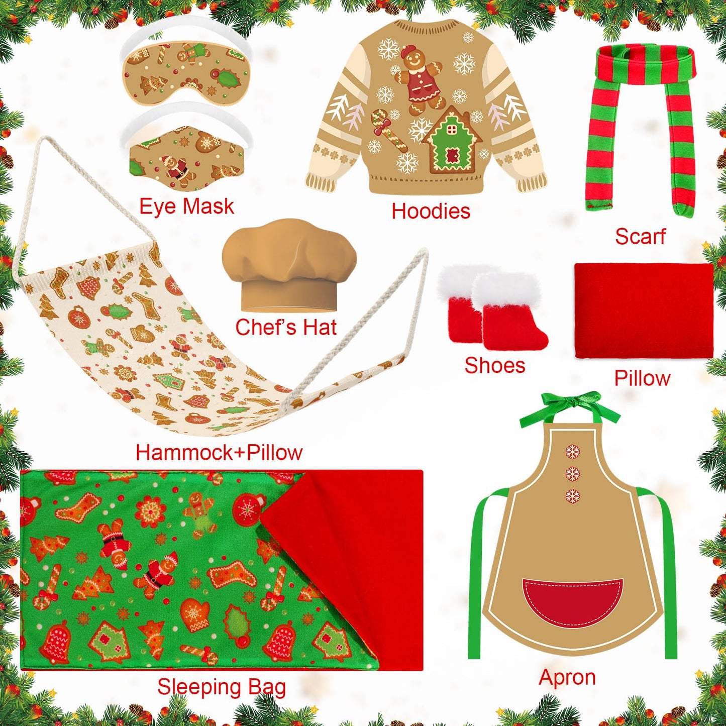 Kacctyen 12 Pcs Sleeping Bag Elf Doll Baking Theme Christmas Accessories Includes Christmas Doll Sleeping Bag Bathrobe Apron Che
