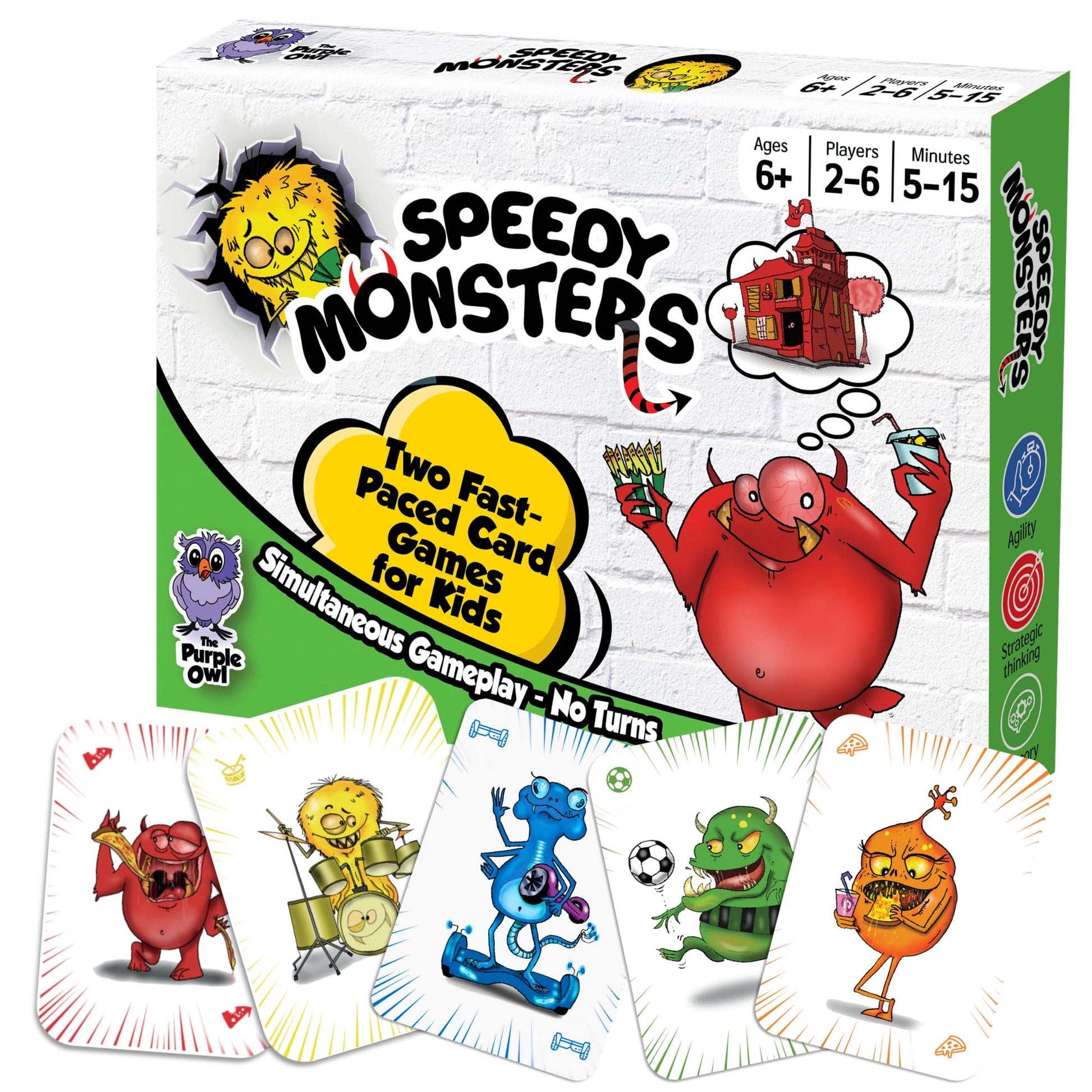 Speedy Monsters Kids Card Games Ages 6-8  2 Fun  Fast-paced Card Games for Kids. Easy to Learn. No Reading Required. Simultaneously Gameplay -No Turns. For Family Night & Camping. 2-6 Players