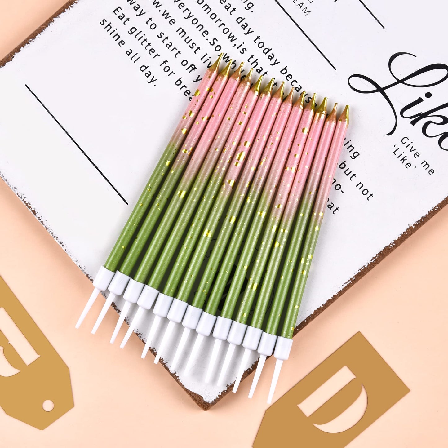 CAKE CODE 24-Count Pink Green Gold Long Thin Birthday Candles, Cake Candles, Birthday Parties, Wedding Decorations, Party Candle