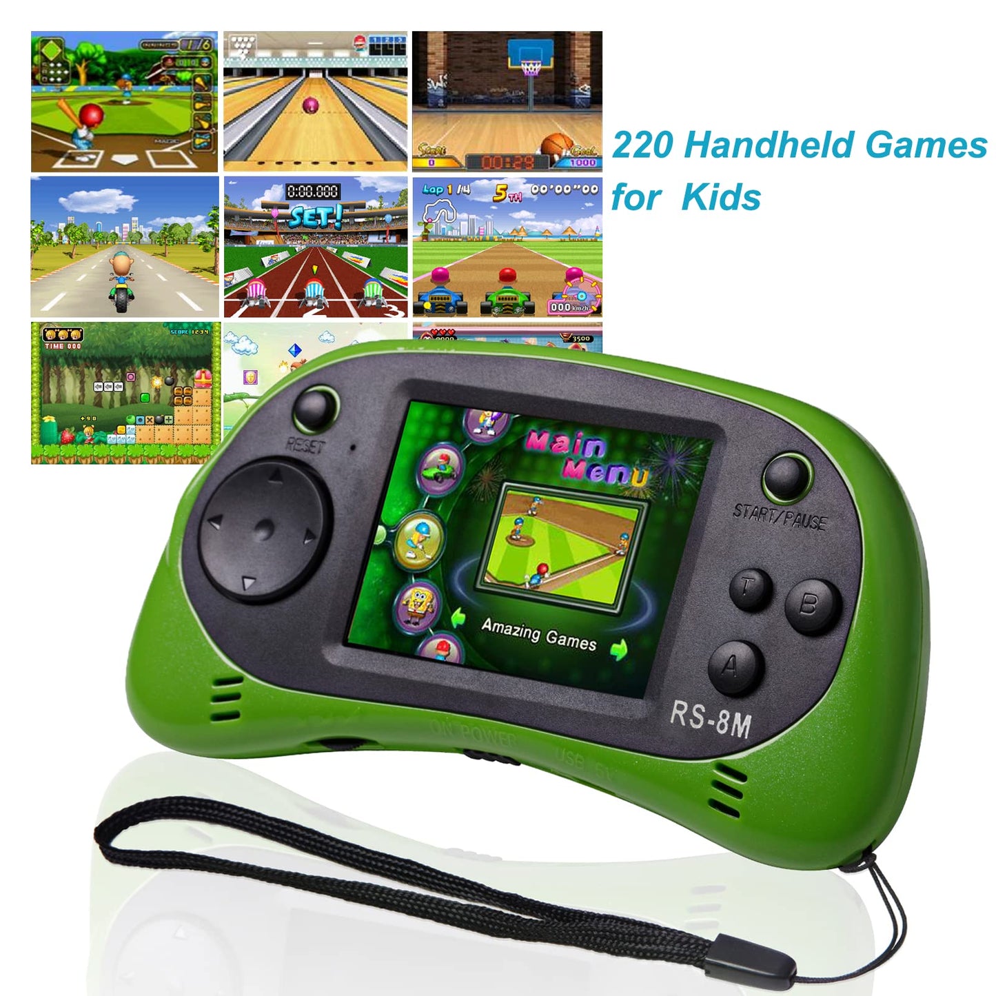 E-MODS GAMING 16 Bit Retro Handheld Game Console - 220 HD Games, 2.5" LCD, Portable, Lime Green, Ideal for Kids Ages 4-12
