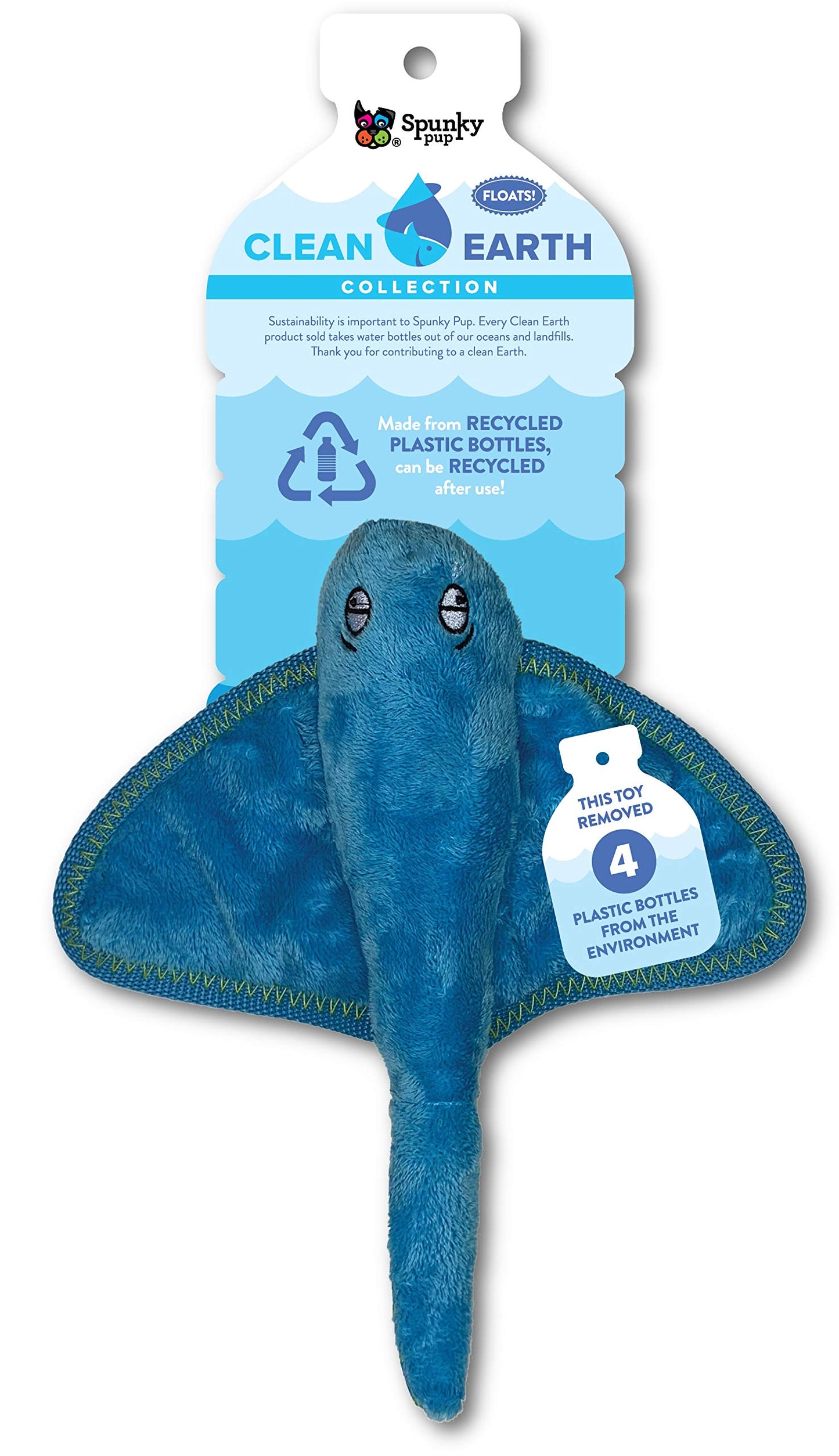 Spunky Pup Clean Earth Plush Stingray | Made From 100% Recycled Water Bottles | Small