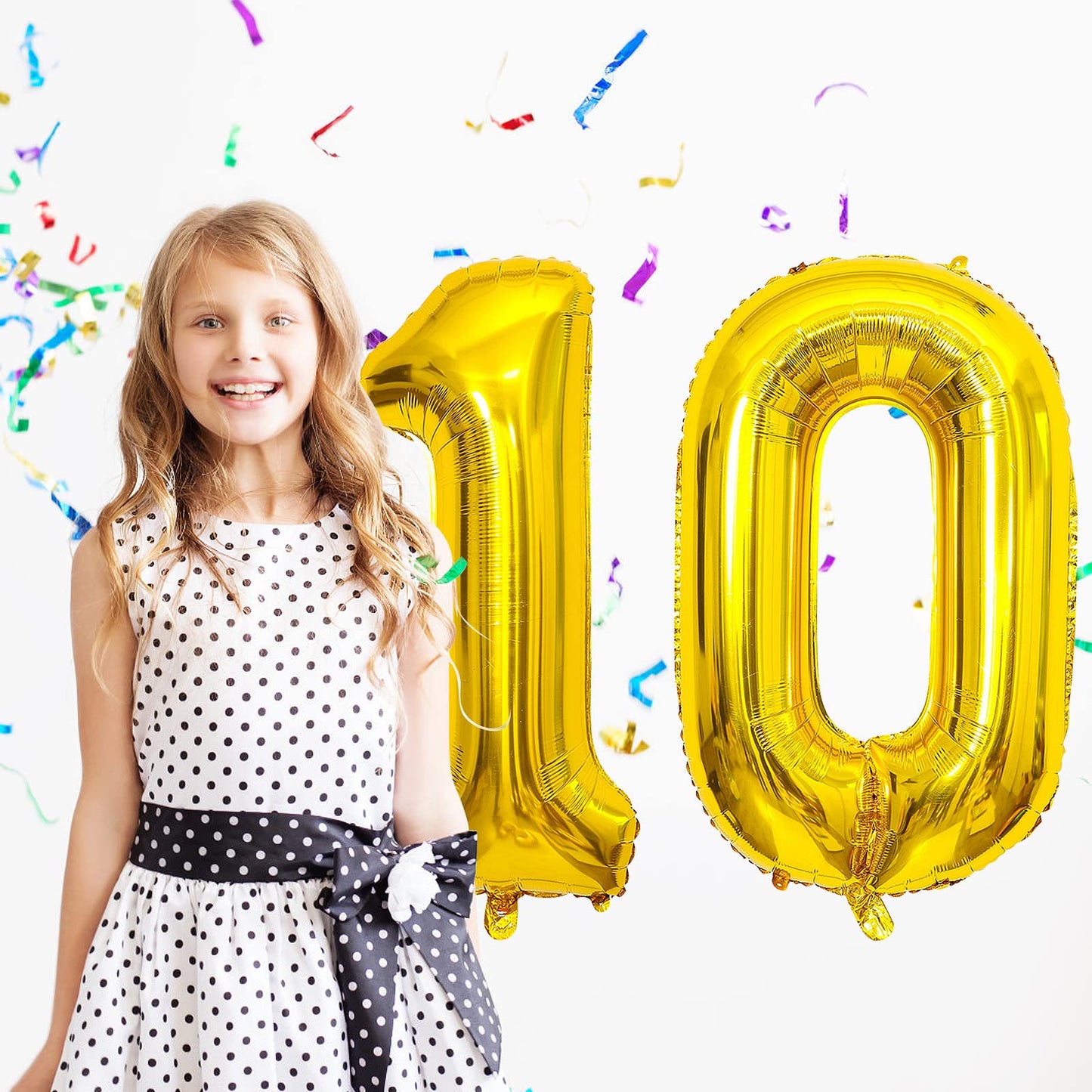Isndare 40 Inch Number Balloons 10, Gold Helium Foil Number 10 Balloons, Large Number Balloon Age Balloon For Boys Girls Birthda