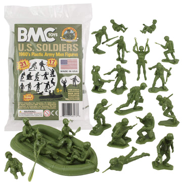 BMC Toys Plastic Army Men - 31pc OD Green WWII Figures, Model BMC-48573, Made in USA