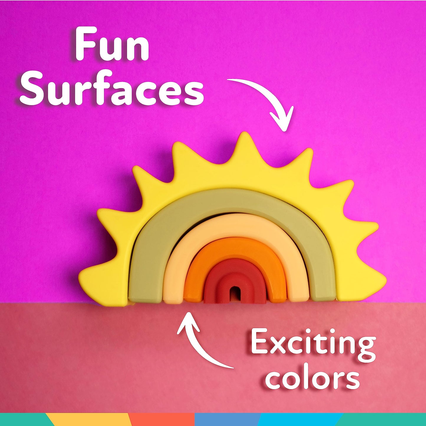 Nuby Soft Silicone Stackable Sun Interactive Toy For Early Development, Creativity, 12+ Months