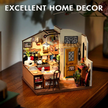Robotime Miniature House Kit Diy Mini Dollhouse With Furniture Tiny Room Kit With Led Light Hobby Wooden Craft Diorama Gift For Kids & Adults (Cozy Kitchen)