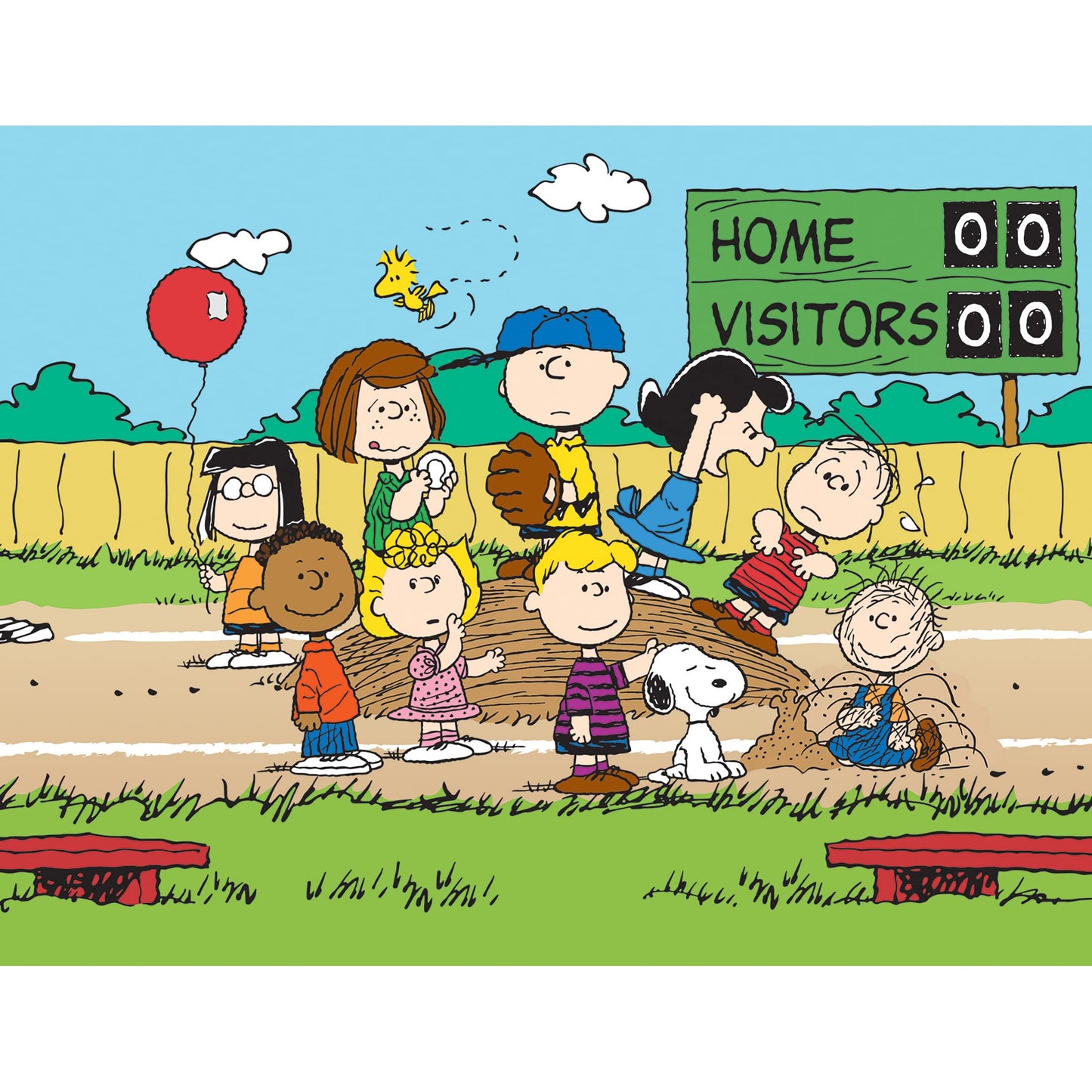 RoseArt Peanuts Baseball 100-Piece Jigsaw Puzzle for Kids & Adults, Multi-colored, Cardboard, Model 8669ZZA