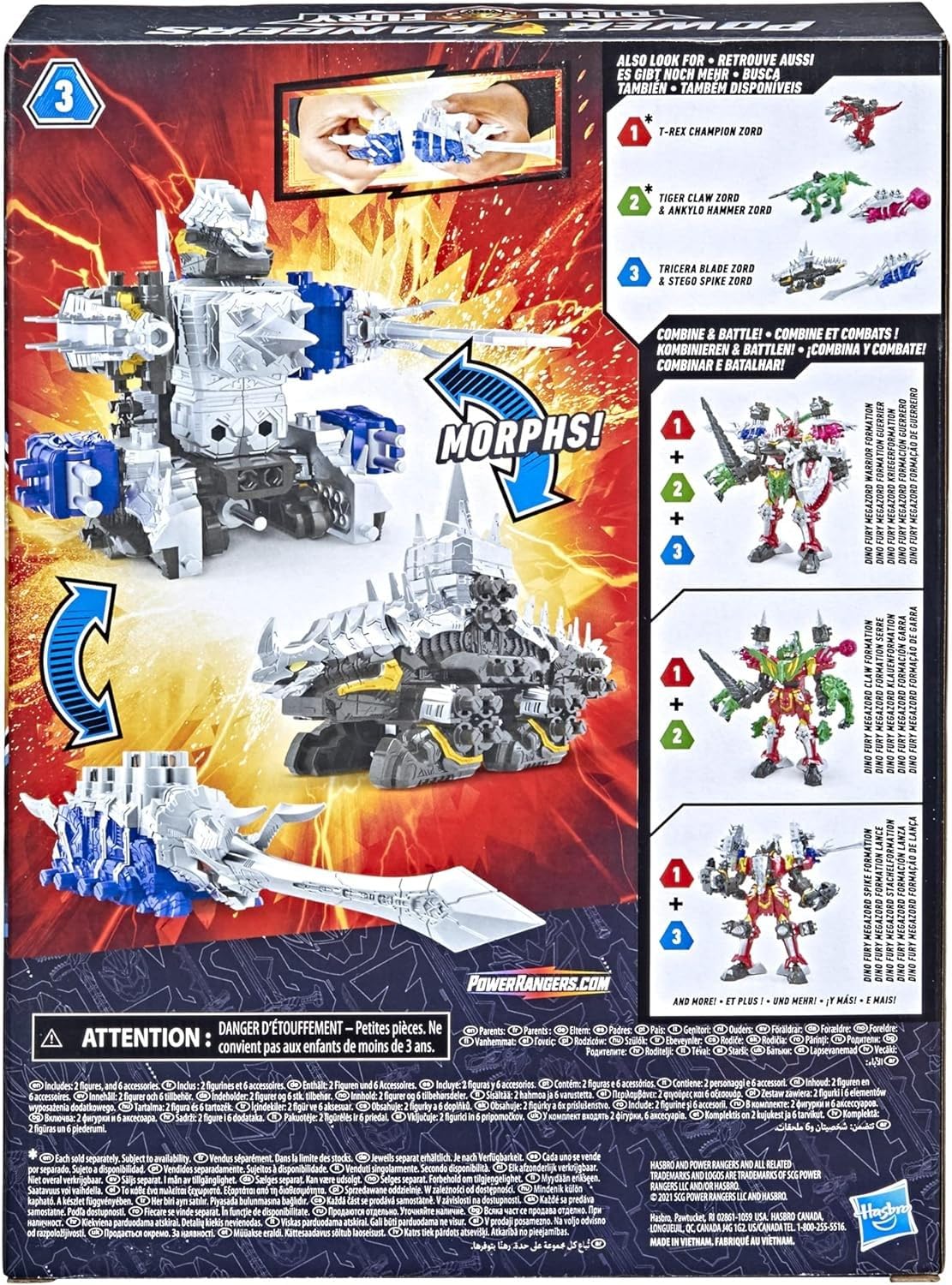 Power Rangers Dino Fury Blue Tricera cutting edge and Black Stego Spike Zord Toys for Kids Ages 4 and Up Zord Link Mix-and-Match Custom Build System