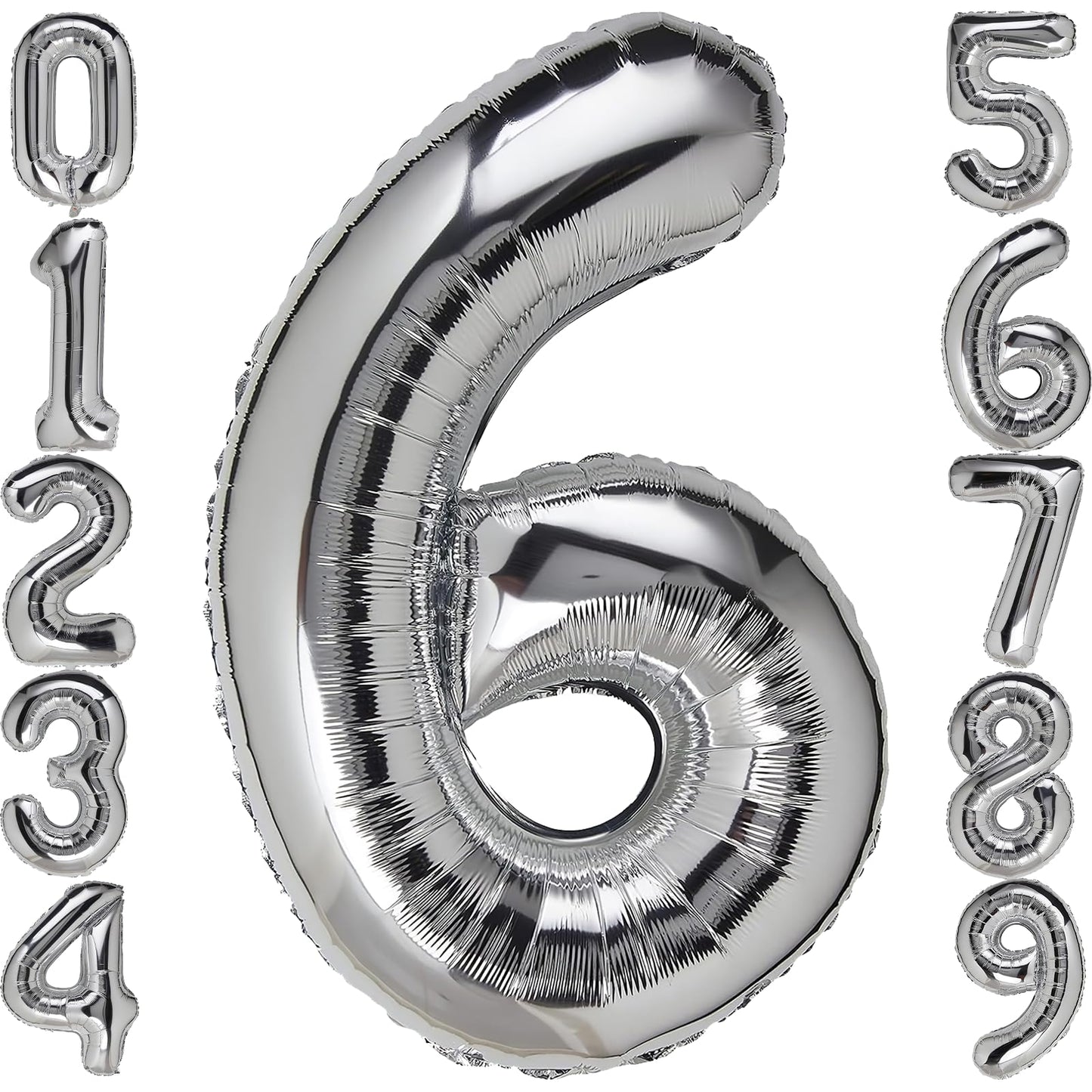 DTDO 40" Silver 6 Number Balloon - Big Foil Mylar for 6th Birthday Party Decorations, Aluminum, Perfect for Boys & Girls