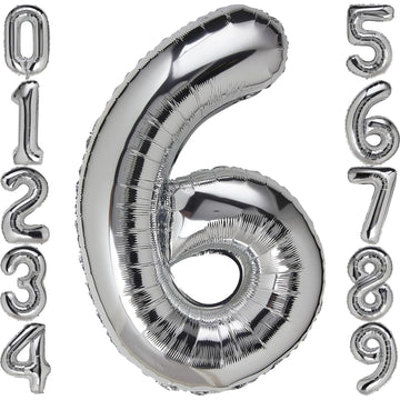 6 Number Balloon Silver 40 Inch Big Foil Mylar 6Th Balloons For 6 Year Old Boy Girl Birthday Party Decorations Wedding Anniversa