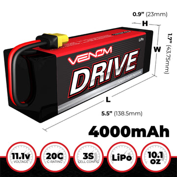 Venom 20C 3S 4000mAh 11.1V LiPo Battery with Universal Plug (Compatible for EC3/Deans/Tamiya)