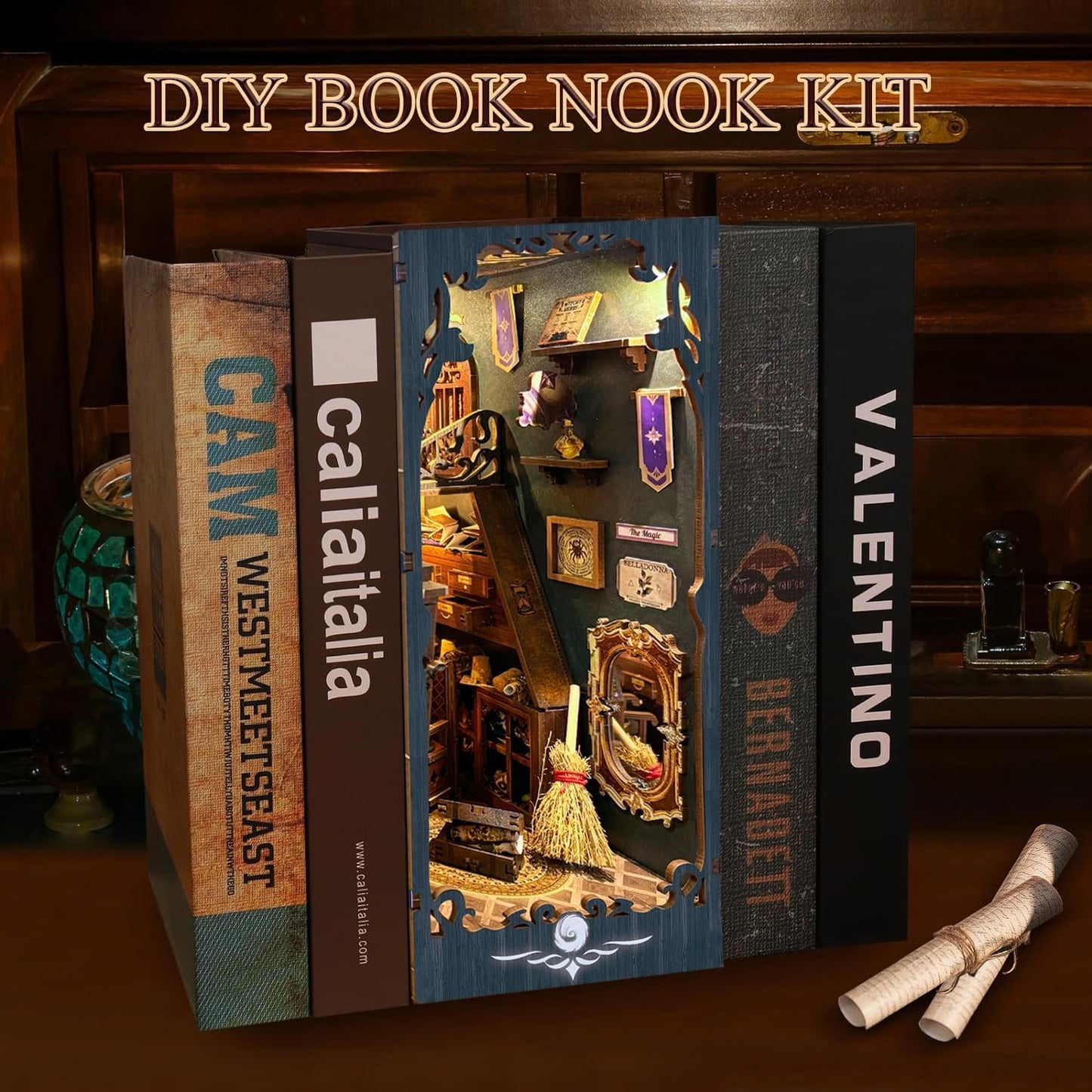 Strucwood Diy Magic Book Nook Kit Miniature House Kit Tiny House Bookshelf Decor 3D Wood Puzzle Dollhouse For Adults - Magic Pot