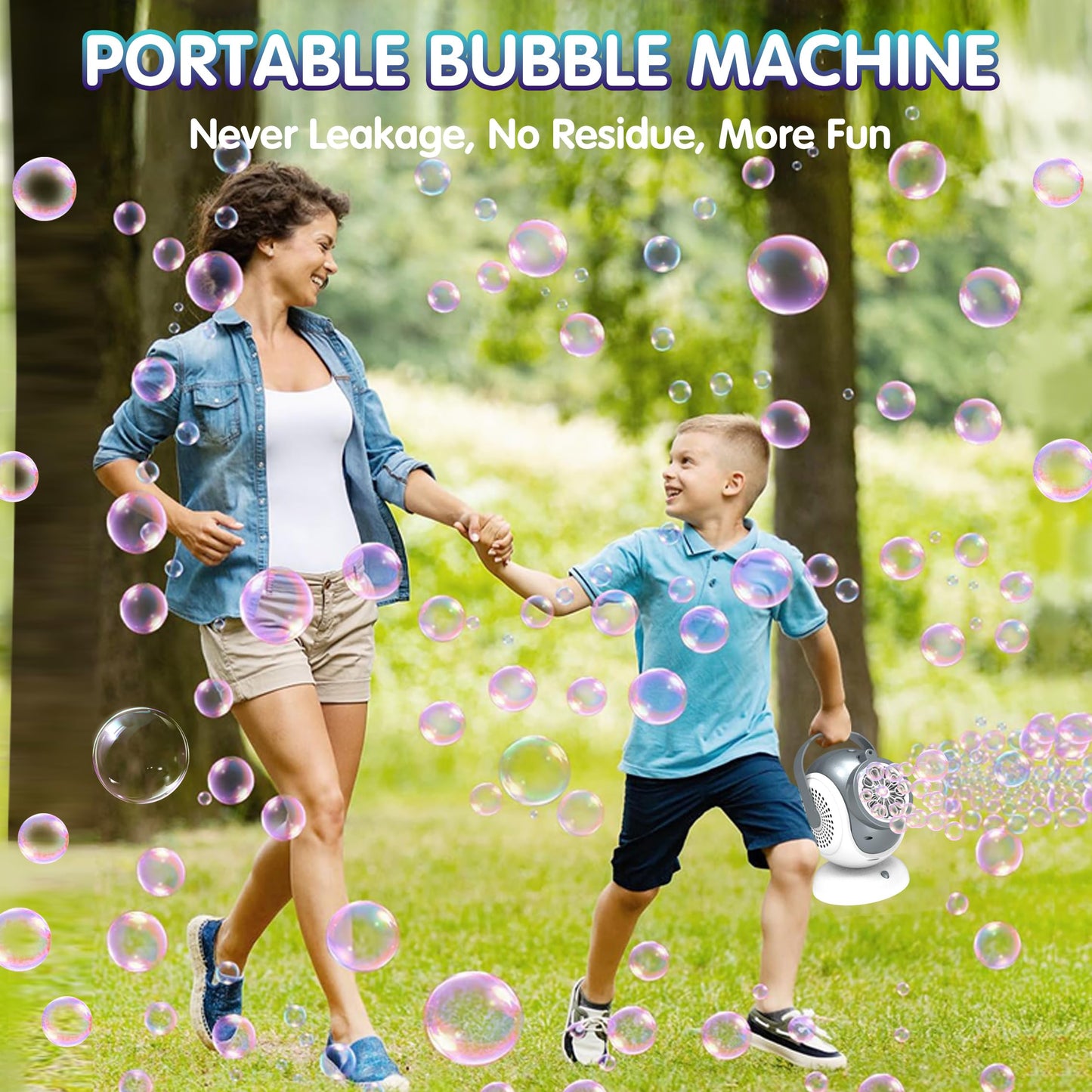Big Bubble Machine - Automatic Bubbles Blower for Kids  Toddlers - 360?Oscillation & 75?Adjustment  Bubble Toys with LED Light - Gifts for Boys  Girls  Easter  Outdoor  Birthday  Party Use