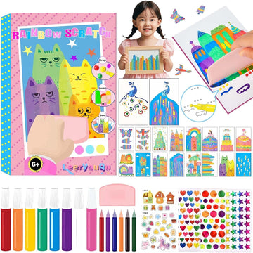 Super Toy Rainbow Scratch Art Squeeze Dot Painting Kit For Kids, Rainbow Scratch Magic Paper Diy Postcard Activity Set, Magic Do