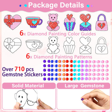Qyeahkj 6 Pcs Valentines Day Arts Crafts DIY Heart Bear Gem Diamond Suncatcher Crafts for Kids Valentines Diamond Painting Gift