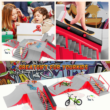 Rngodo Finger Skateboard Park Kits,14-In-1 Bigger Finger Skateboard Ramp Set With 14 Ramps,8 Fingerboards,1 Finger Bike, Skate P
