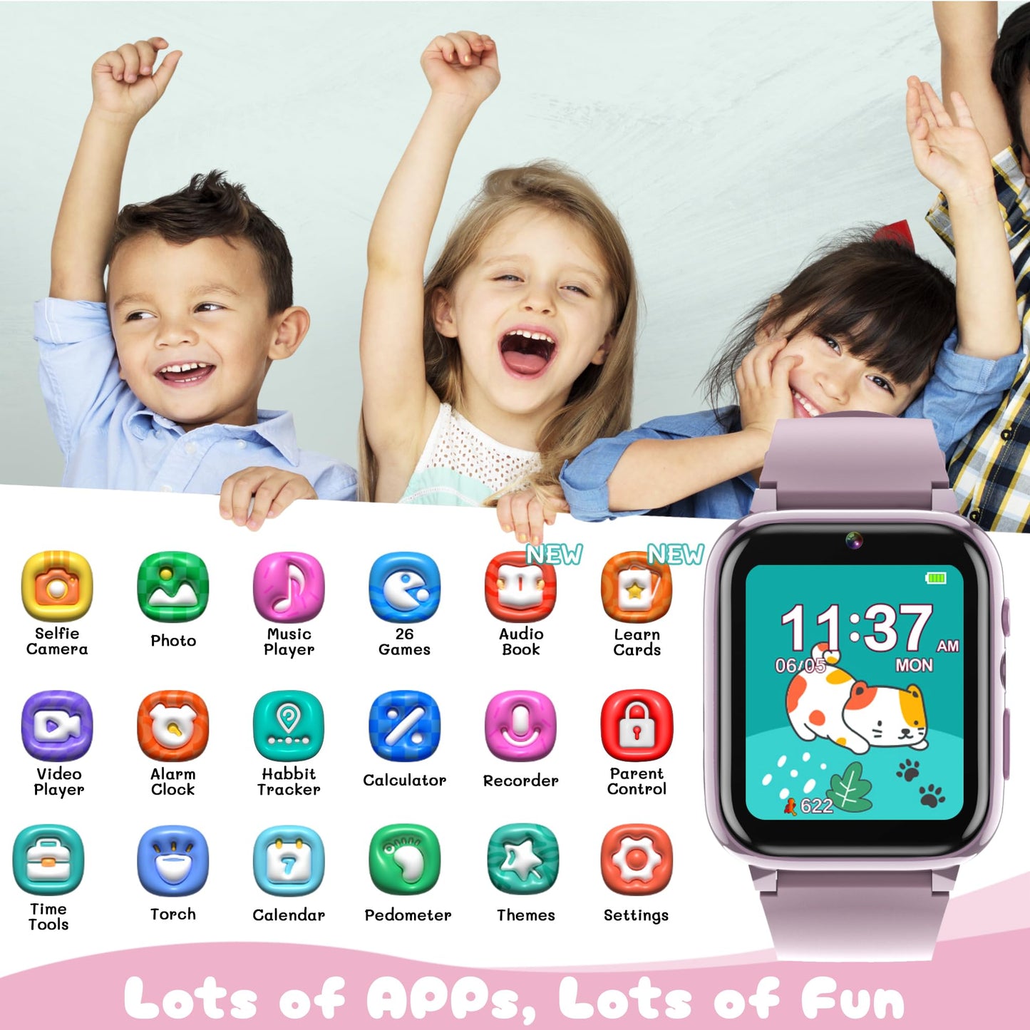 Spodus Kids Watch For Girls Ages 3-12 Girls Watch With 26 Games Pedometer Selfie Camera Calendar Learning Card Audio Book Educat