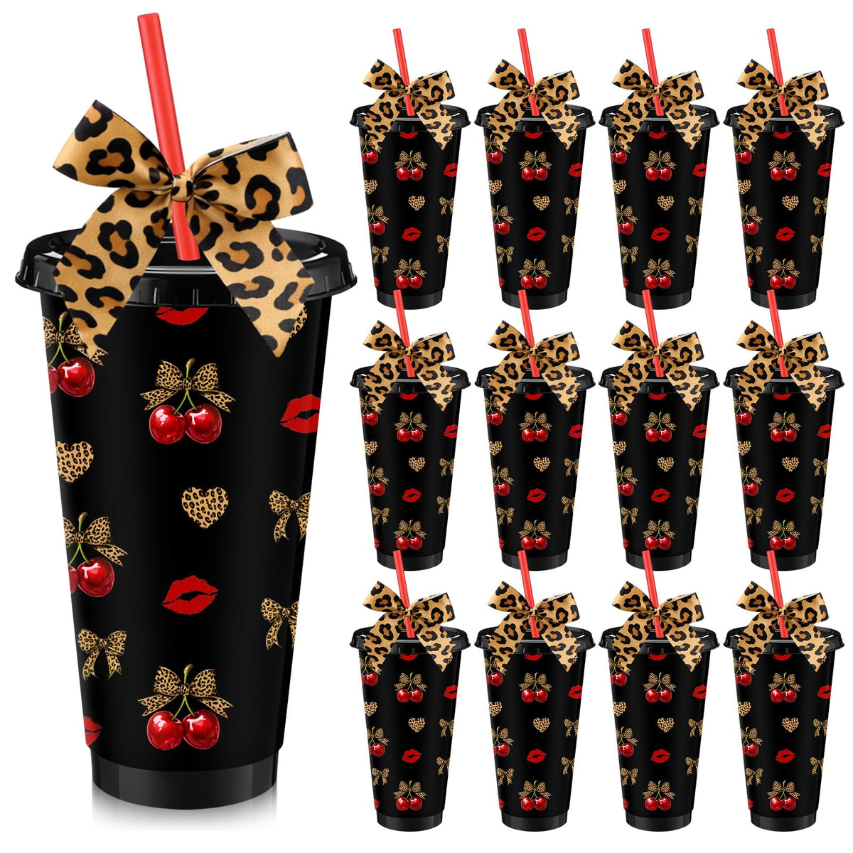 Ferrochef 12 Sets Cherry Cheetah Print Party Supplies