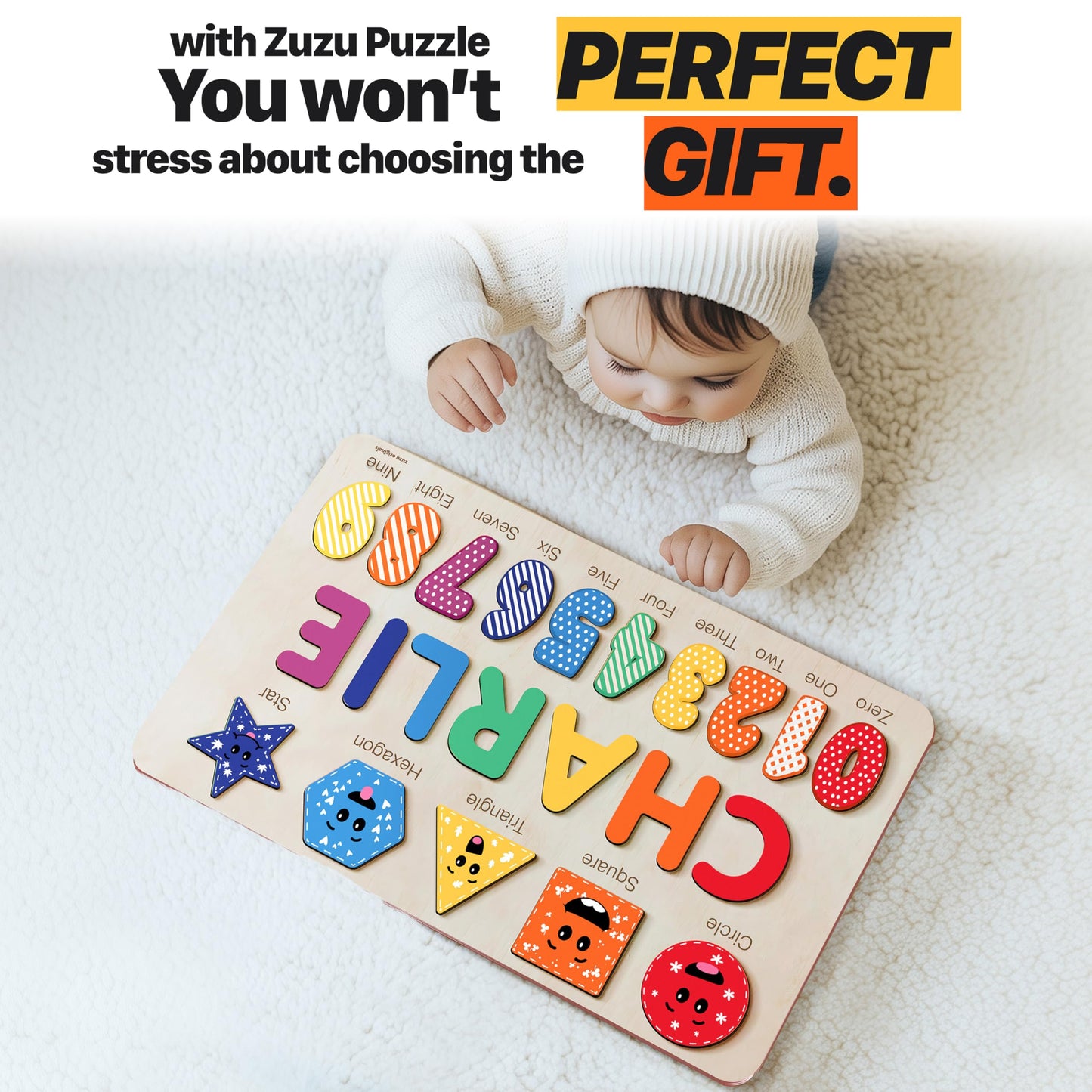 Personalized Name Puzzle for Babies and Kids - Zuzu Puzzle Wooden Toy  Educational Toddler Gift  Baby Shower or Newborn Gift (0-36 Months)-TSCA CPC Certified