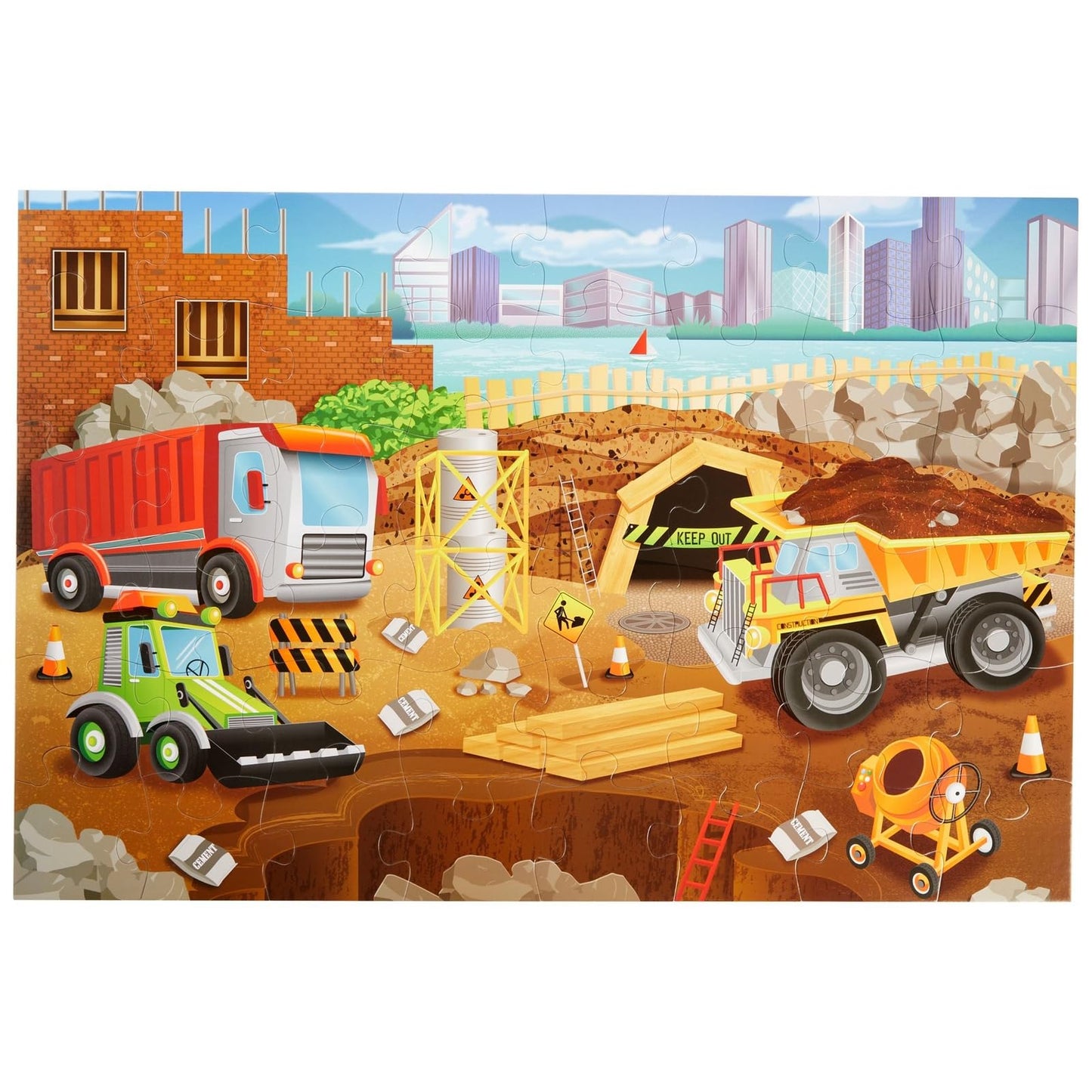 Blue Panda 48 Piece Giant Construction Jigsaw Floor Puzzle For Kids Ages 3-5 And 4-8 And Preschool Learning