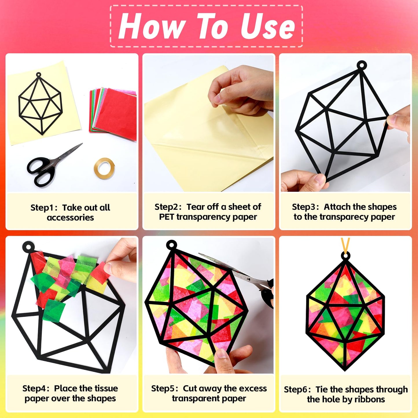 Qyeahkj 36 Set Jewel Suncatchers Crafts for Kids DIY Diamond Window Tissue Paper Craft Kit Jewel Hanging Decor for Summer School