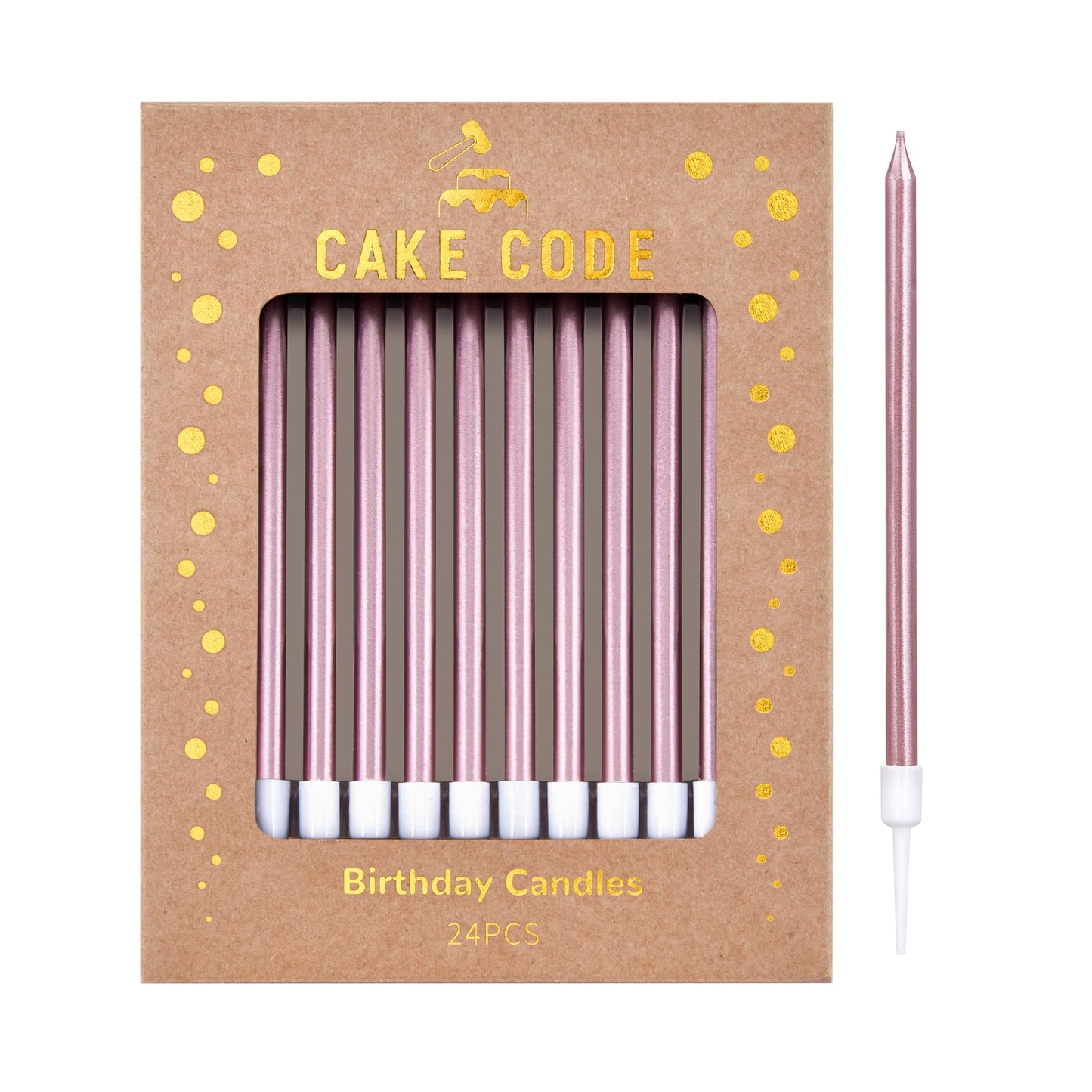 CAKE CODE 24-Count Rose Gold Long Thin Birthday Candles, Cake Candles, Birthday Parties, Wedding Decorations, Party Candles