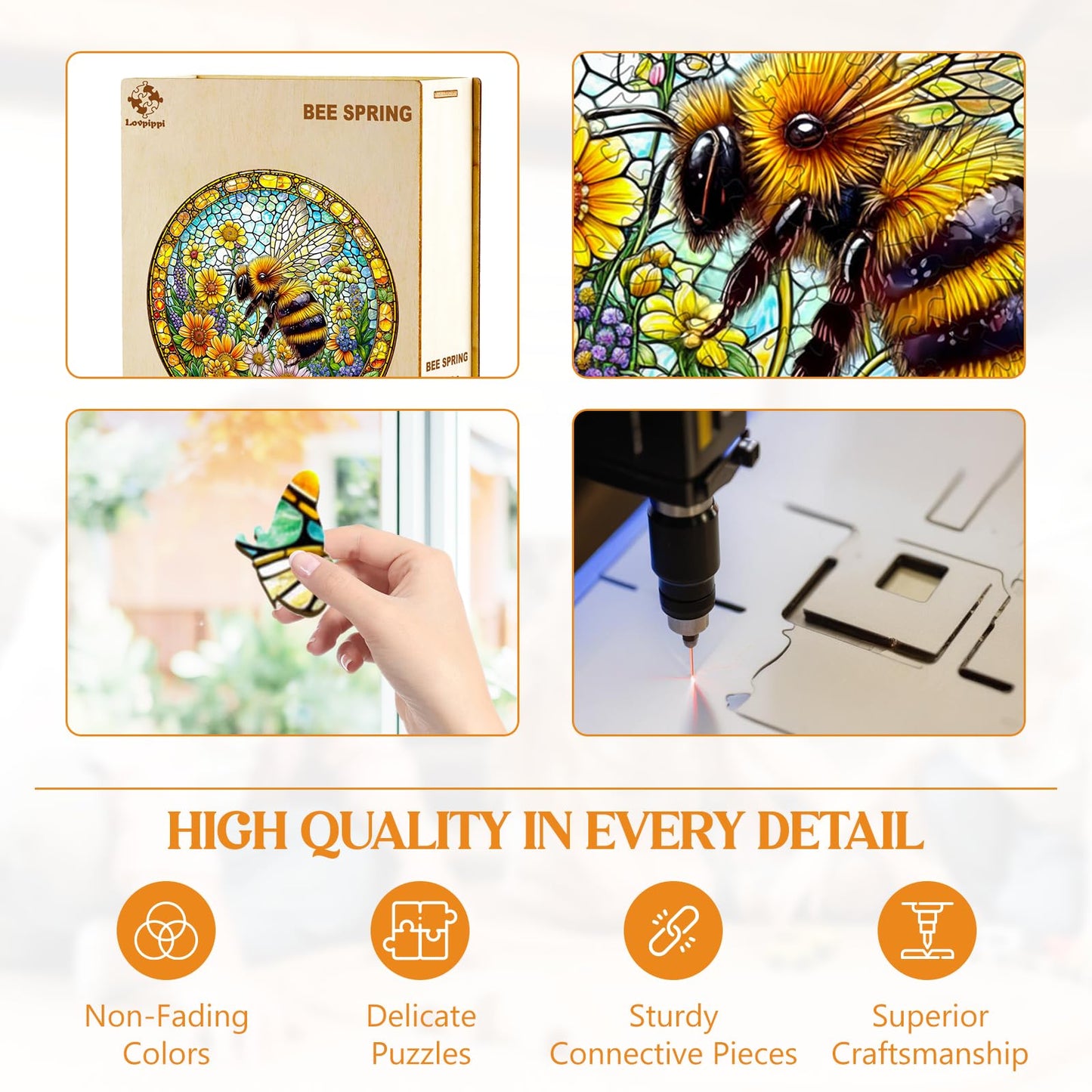 Wooden Puzzles for mature-themeds  Wooden Jigsaw Puzzles for mature-themeds Kids  Bee Spring Unique Shaped Wood Puzzles mature-themed  Creative Birthday Gifts for Friends Family Game  Home Decor (8.5 * 8.5in 100pcs)