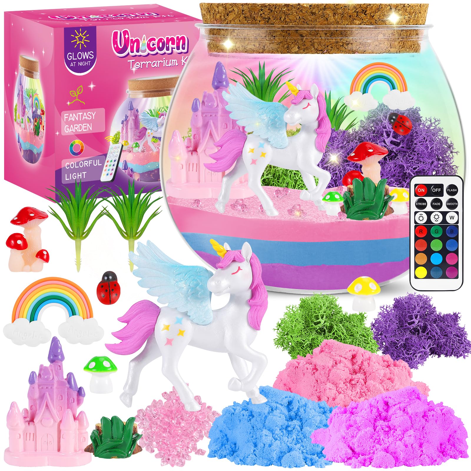 Rofio Unicorn Terrarium Kit for Kids, Unicorn Toys for Girls Age 4 5 6 7 8-12 Year Old, Birthday Gift for Girls, Arts and Crafts