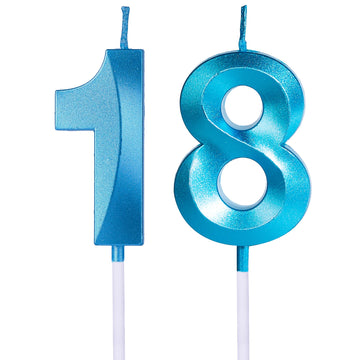 Blue 18th & 81st Birthday Candles for Cakes, Number 18 81 Glitter Candle Cake Topper for Party Anniversary Wedding Celebration D