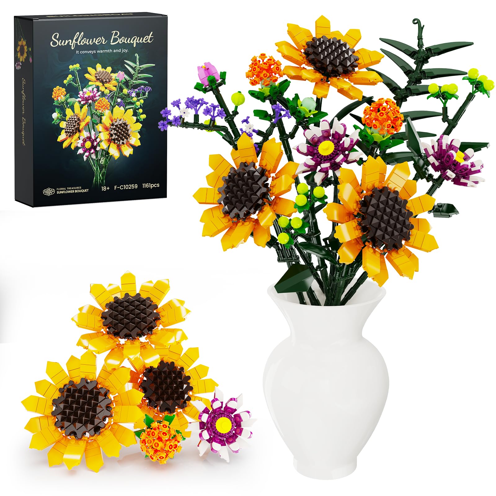 Flower Bouquet Building Set, Sunflower Botanical Collection Blocks Kit Compatible With Lego For Adults Women And Teens Girls 8+ 