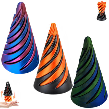 Timchess 3Pcs Impossible Cone & Spiral Fidget Toy, 3D Printed Spiral Cone & Pyramid Passthrough Sculpture For Adults (Orange+Gre