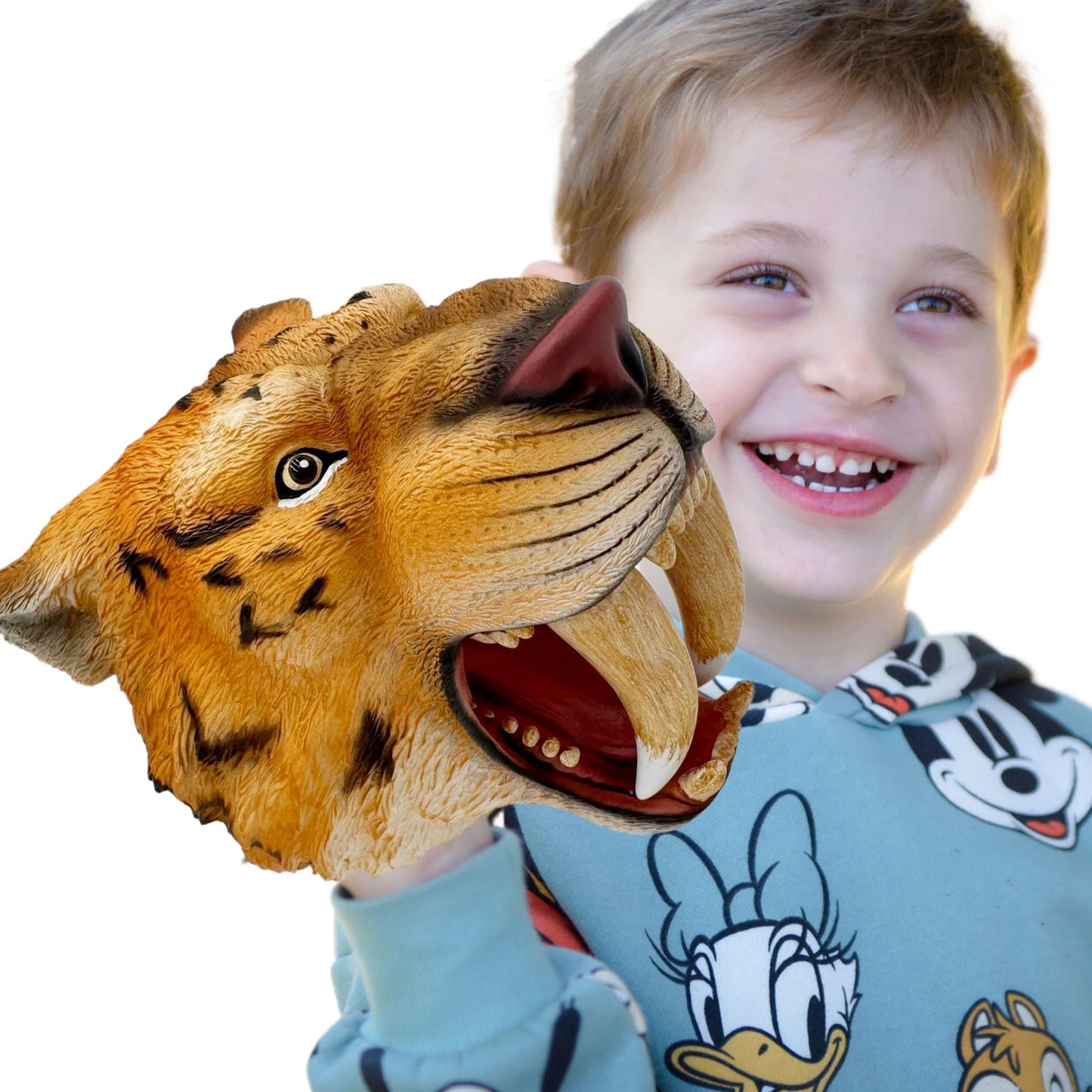 Gemini&Genius Saber-Toothed Tiger Hand Puppet, Saber-Toothed Wild Animal Puppets Toys, Soft Rubber- Realistic Action Figure Toys